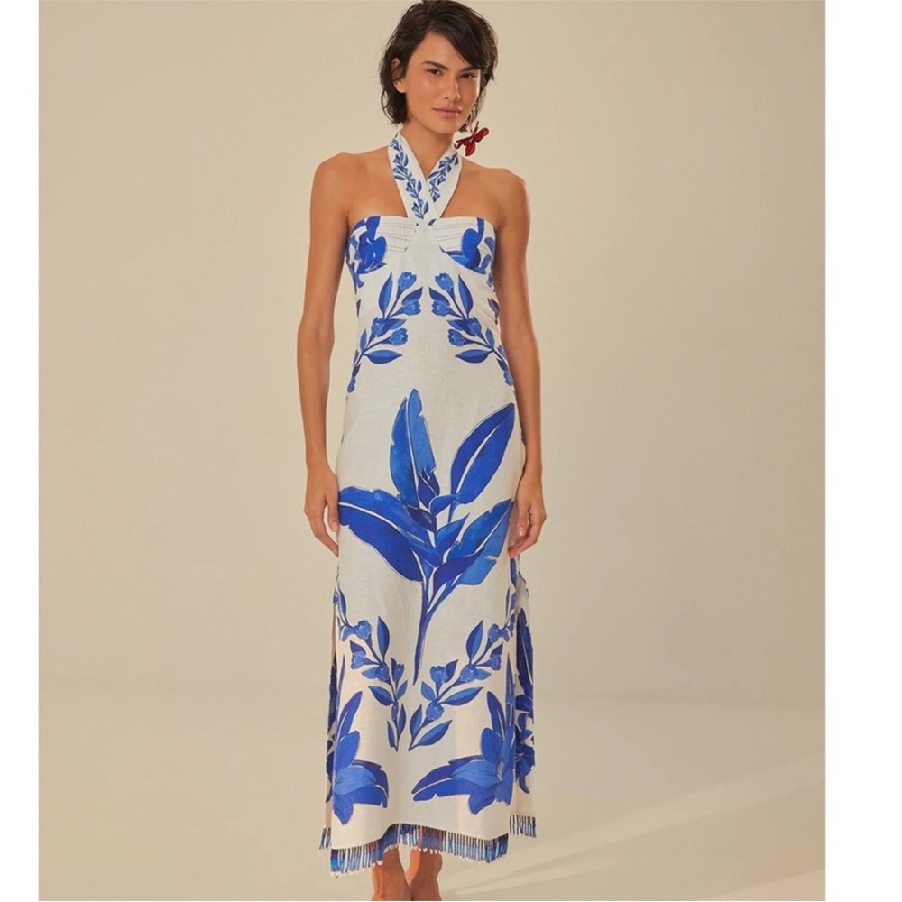 Farm rio Blue Floral Halter Maxi Dress